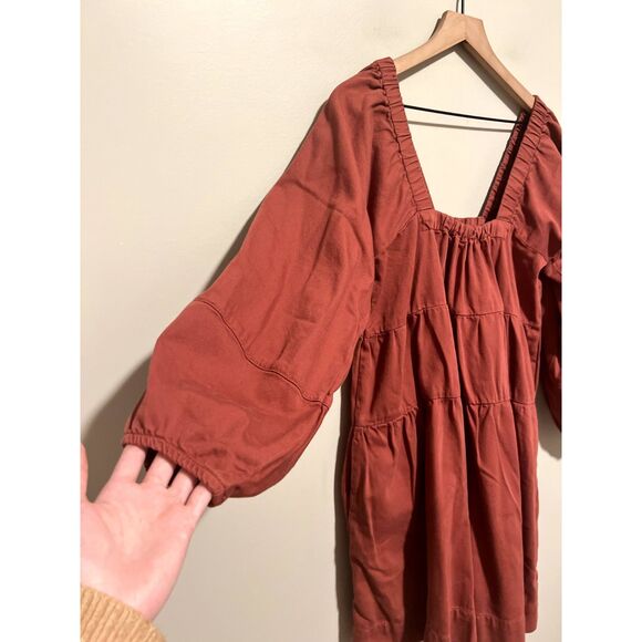 Free People Blue Jean Babydoll Dress Denim Mini Square Neck Puff Sleeve Small - Picture 6 of 10